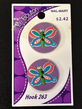 Vintage Butterfly Decorative Buttons Purple Enamel 2pc Sewing Craft